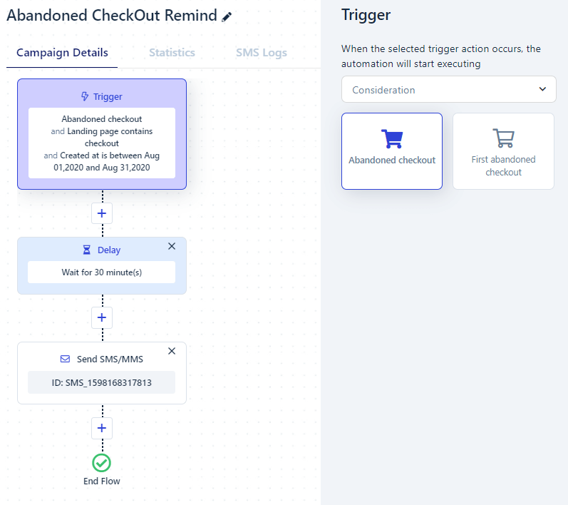 Abandoned Checkout Campaign Set Up In-App Messent