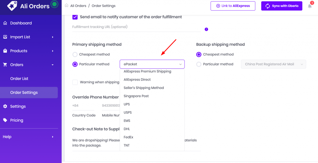 Ali-Order-Setting-Particular-Method