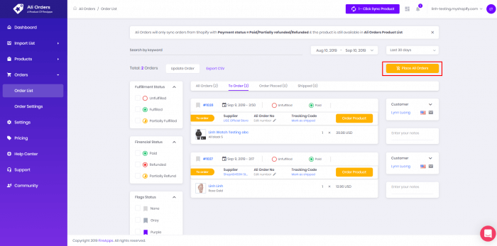 Ali-Orders-page-purple-white-theme-orange-button