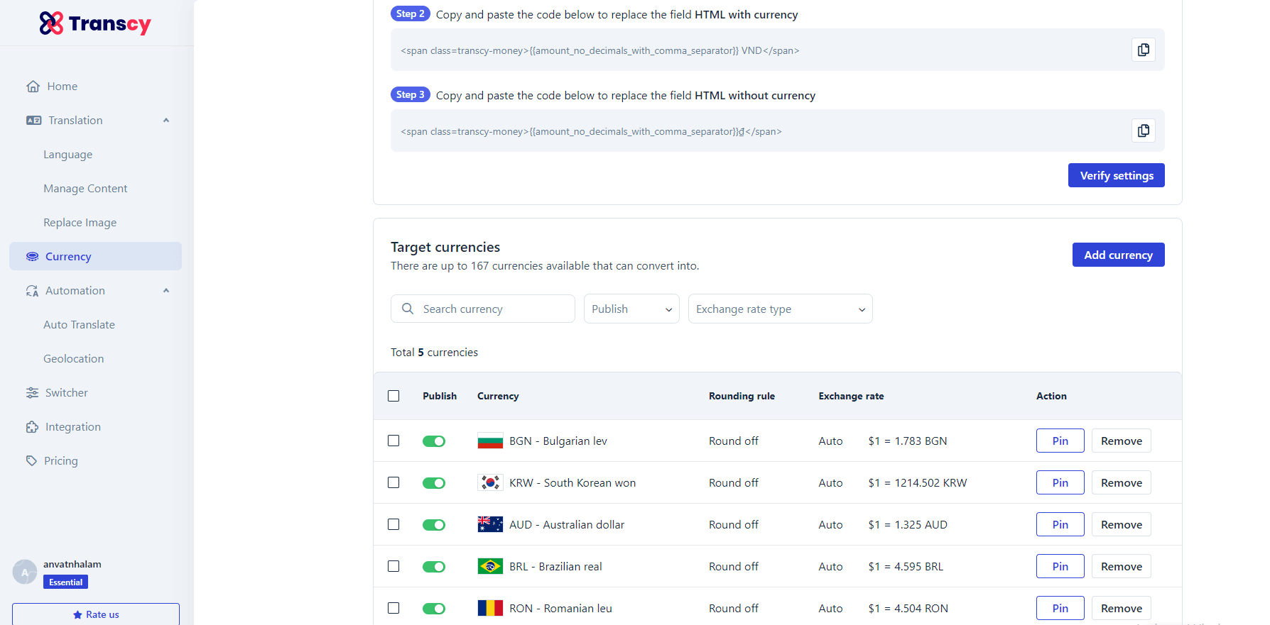 Transcy - Currency Converter