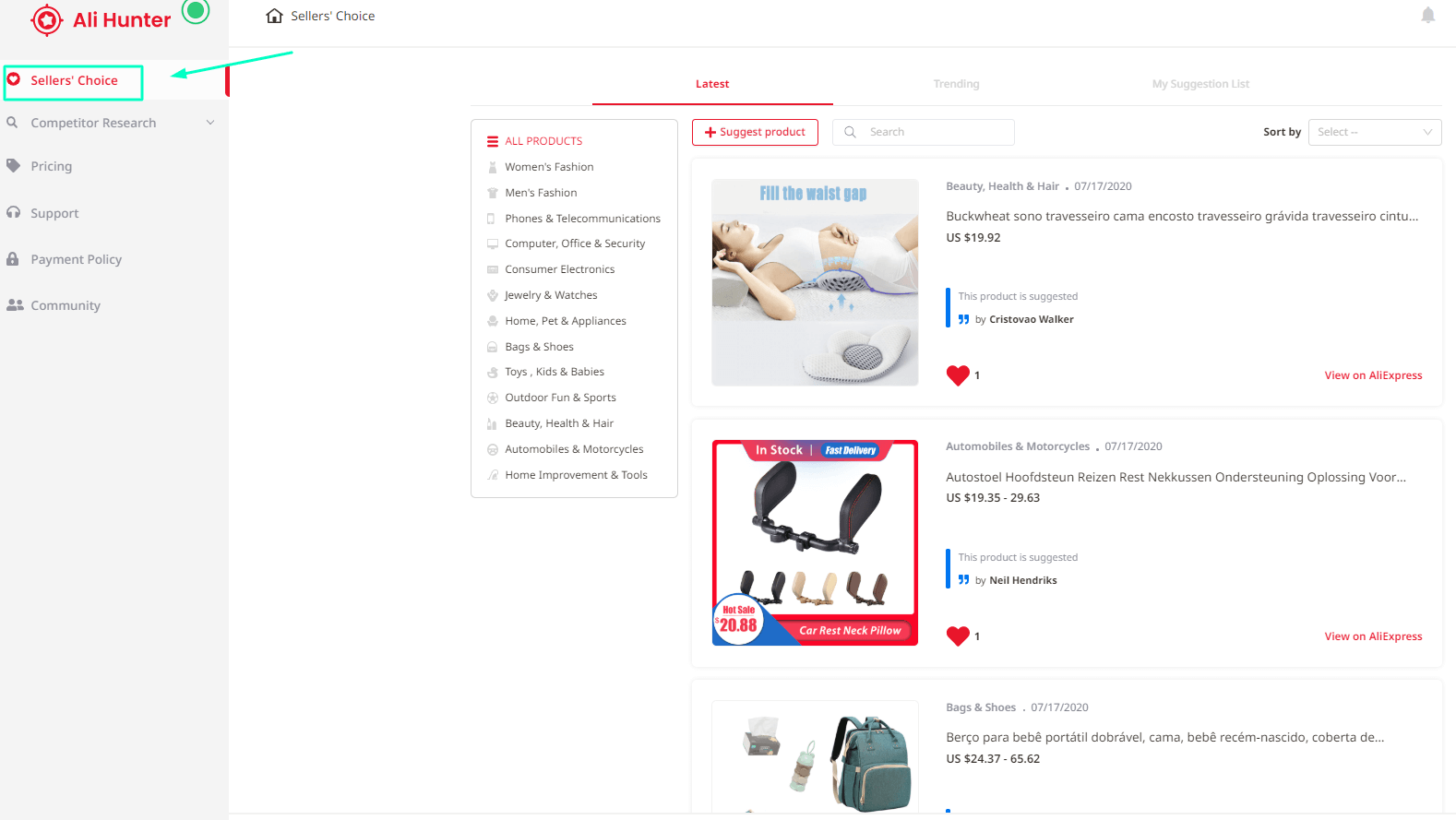 ali-hunter-in-app-function--sellers-choice-help-hunt-products