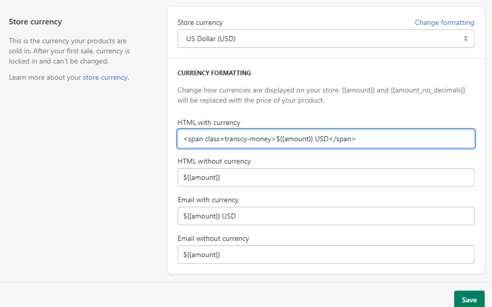 Set up Currency code for Shopify change currency