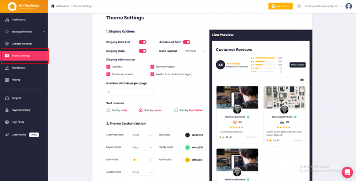 setting-page-customize-review-themes-Ali-Reviews